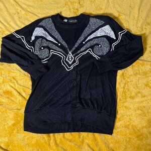 Vintage Jinny Jin Womens Blouse Long Sleeve Geometric Pattern Size Small